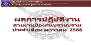ผลการปฏิบัติงานสายงานป้องกันปราบปราม ประจำเดือนมกราคม 2568